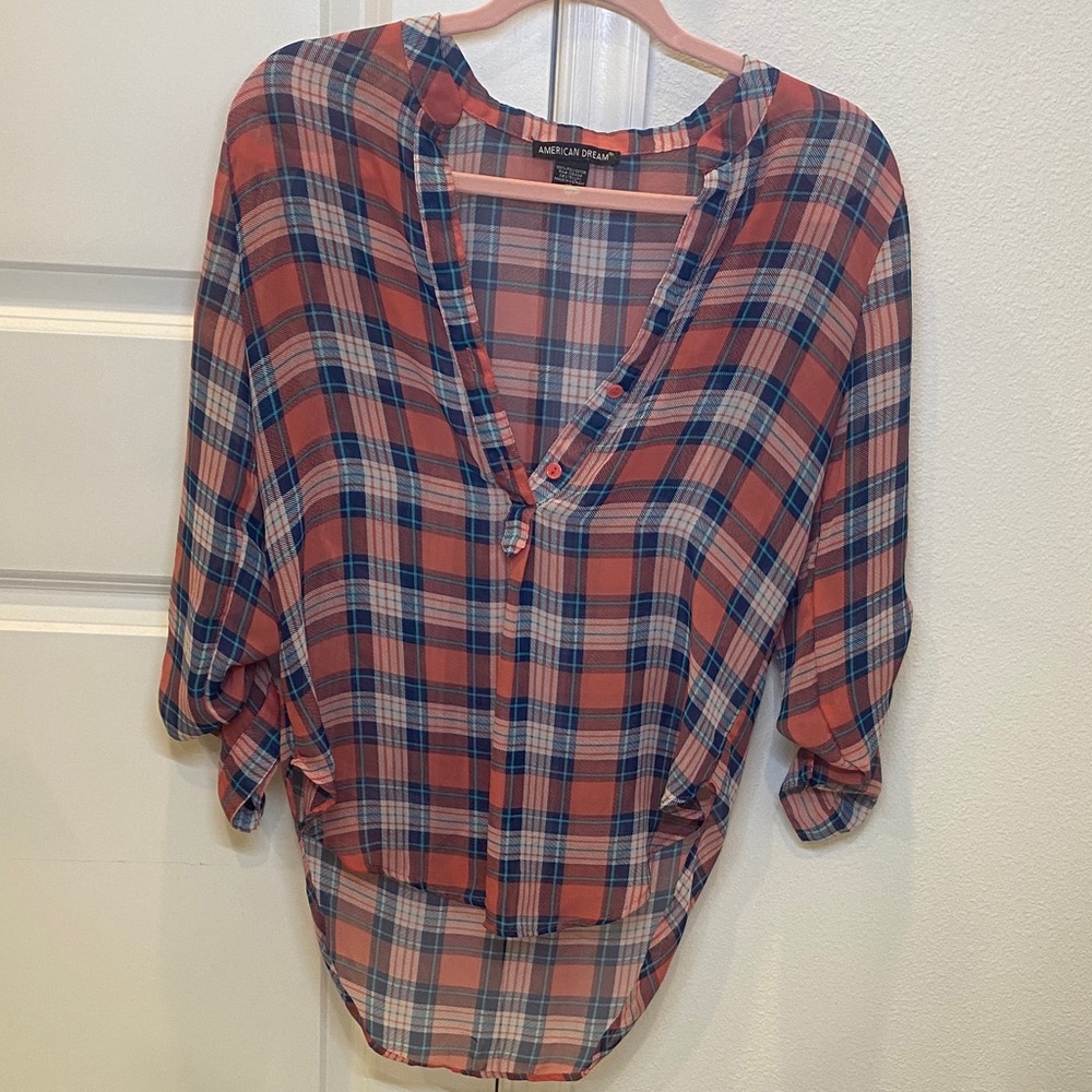 American Dream Checkered Blouse - Red and Blue